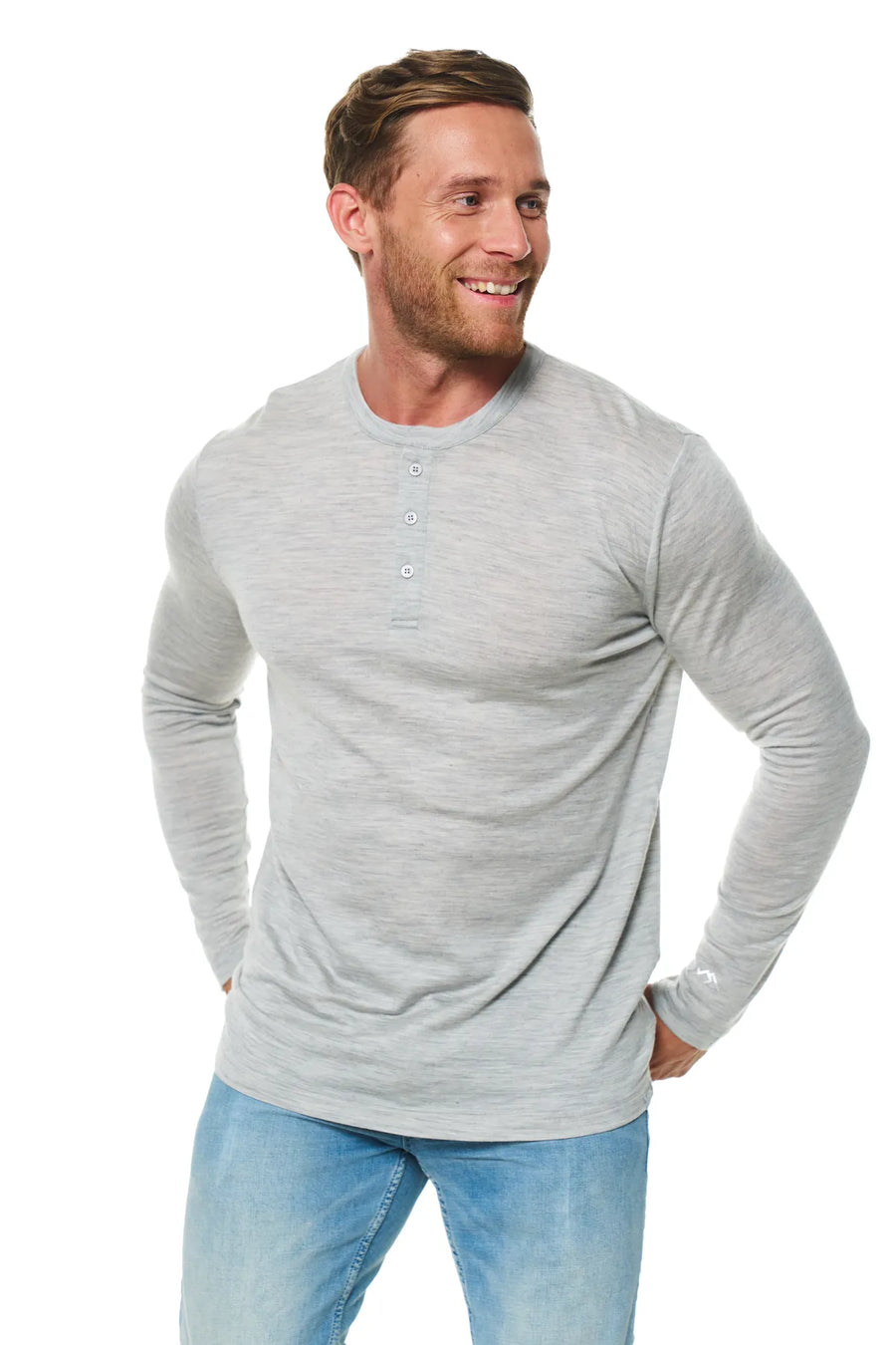 Men's Merino Wool Henley Long Sleeve 170 Heathered Grey
