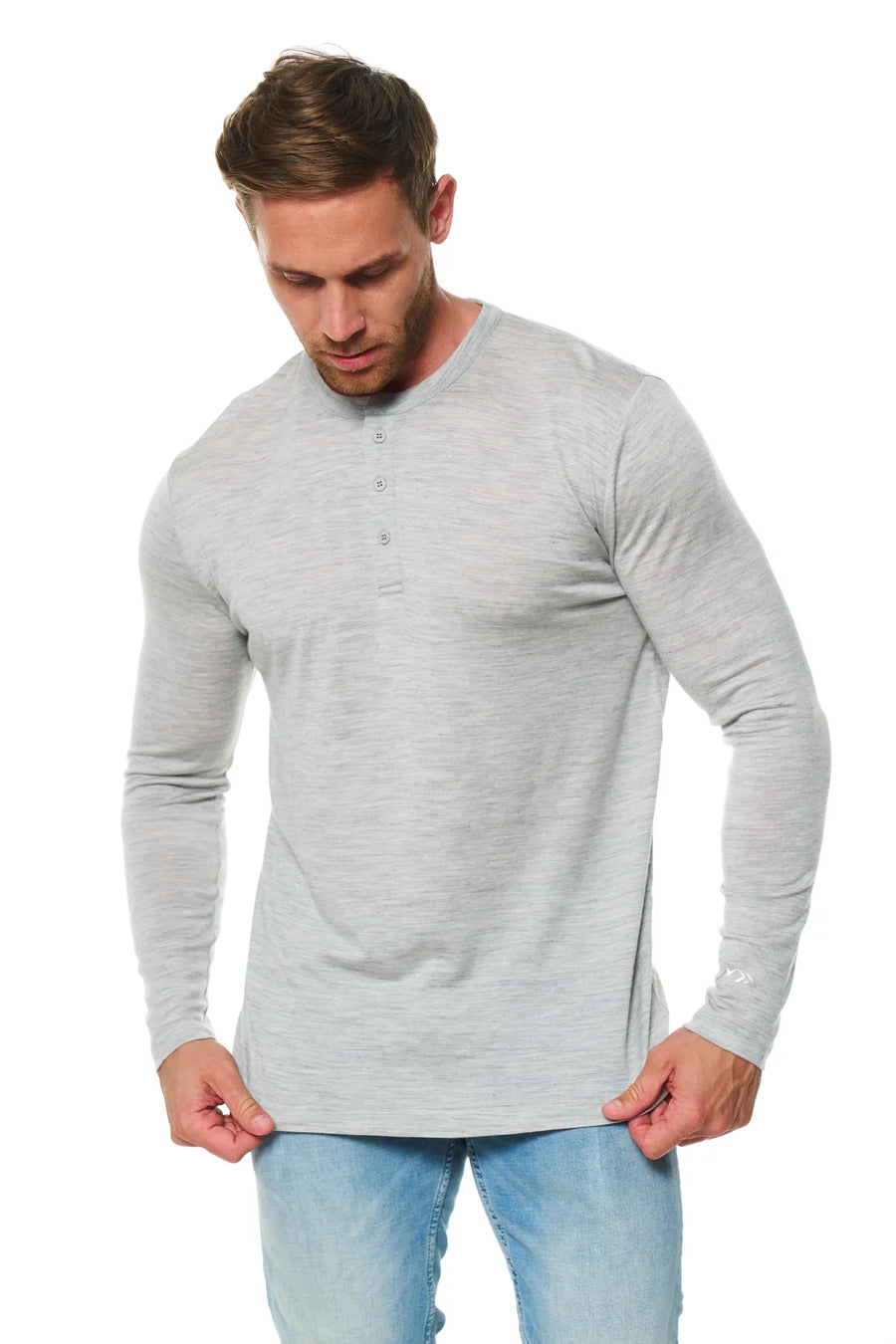 Men's Merino Wool Henley Long Sleeve 170 Heathered Grey