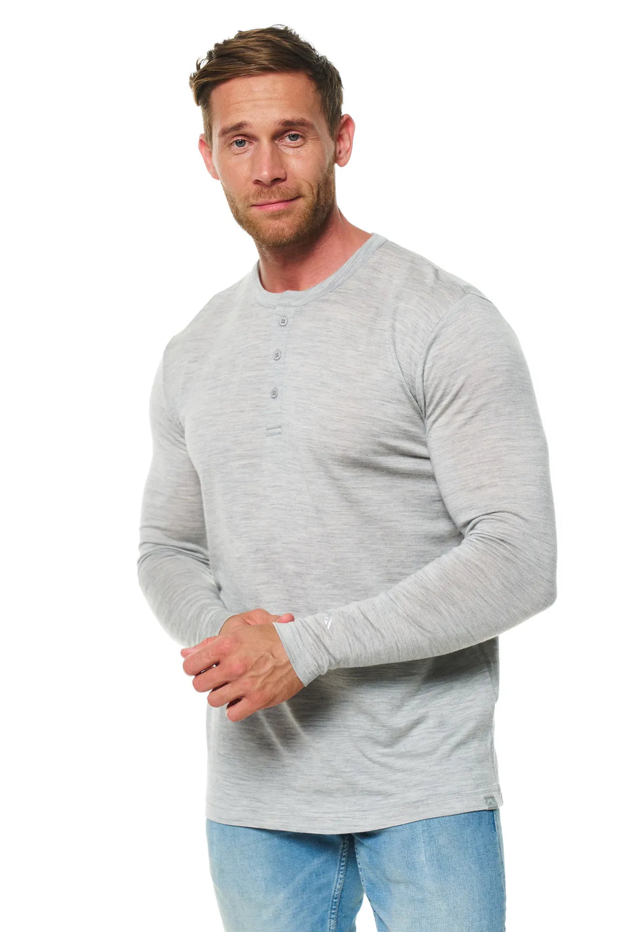 Men's Merino Wool Henley Long Sleeve 170 Heathered Grey
