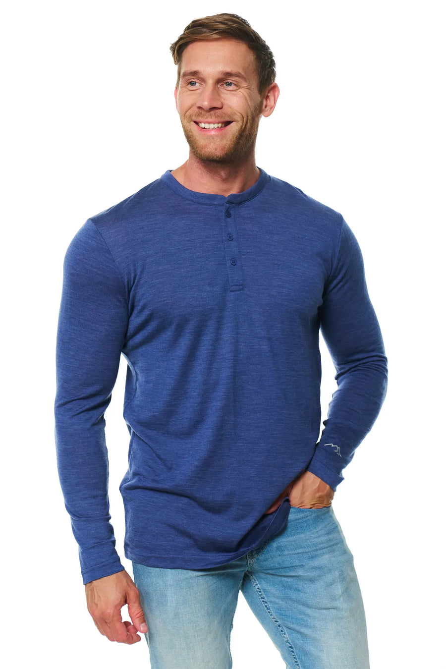 Men's Merino Wool Henley Long Sleeve 170 Grey Blue