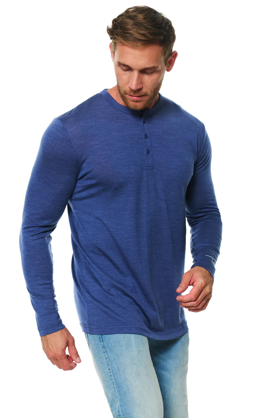Men's Merino Wool Henley Long Sleeve 170 Grey Blue