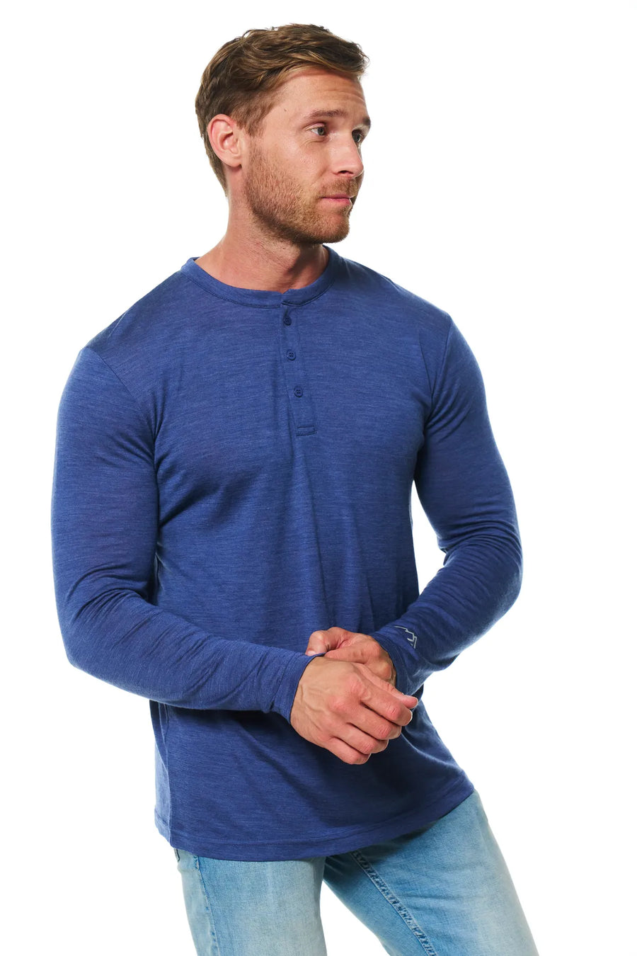 Men's Merino Wool Henley Long Sleeve 170 Grey Blue