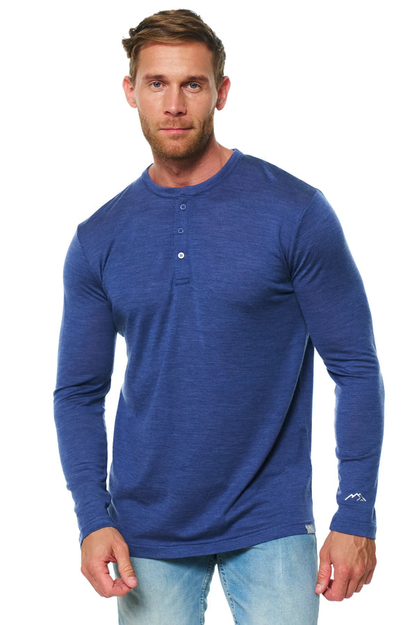 Men's Merino Wool Henley Long Sleeve 170 Grey Blue