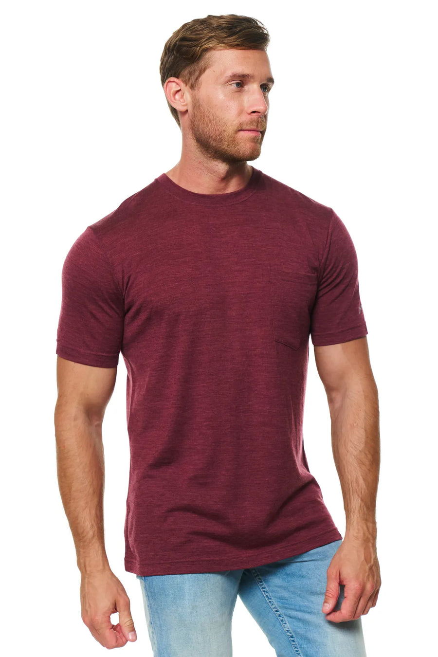 Men's Merino Wool Burgundy Pocket T-Shirt