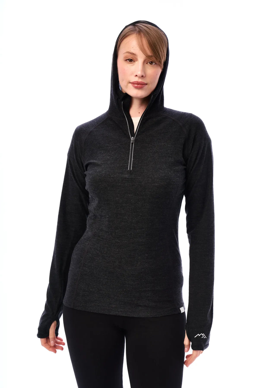 Women's Merino Wool Half Zip Hoodie 190 Charcoal Grey