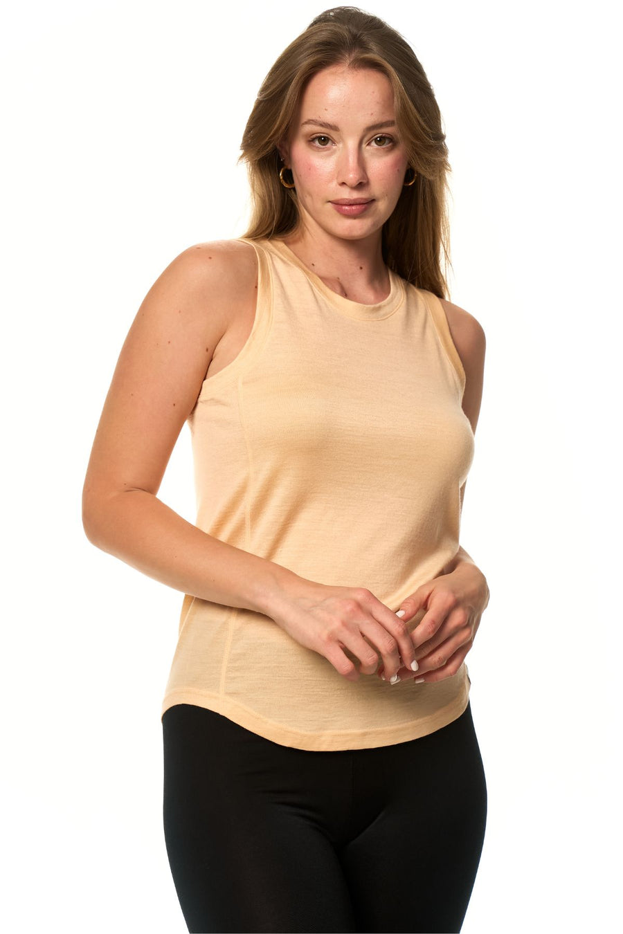 Women's Merino Wool Highneck Tank Top Peach