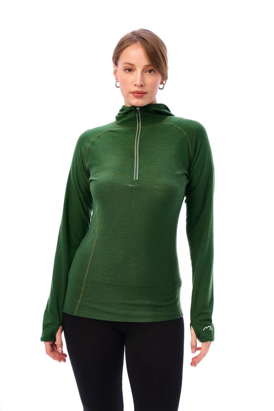 Women's Merino Wool Half Zip Hoodie 190 Olive