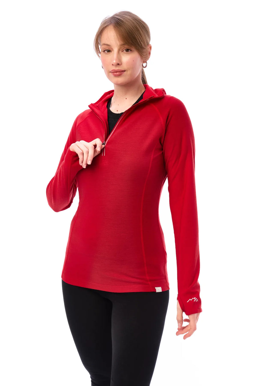 Women's Merino Wool Half Zip Hoodie 190 Cherry Red