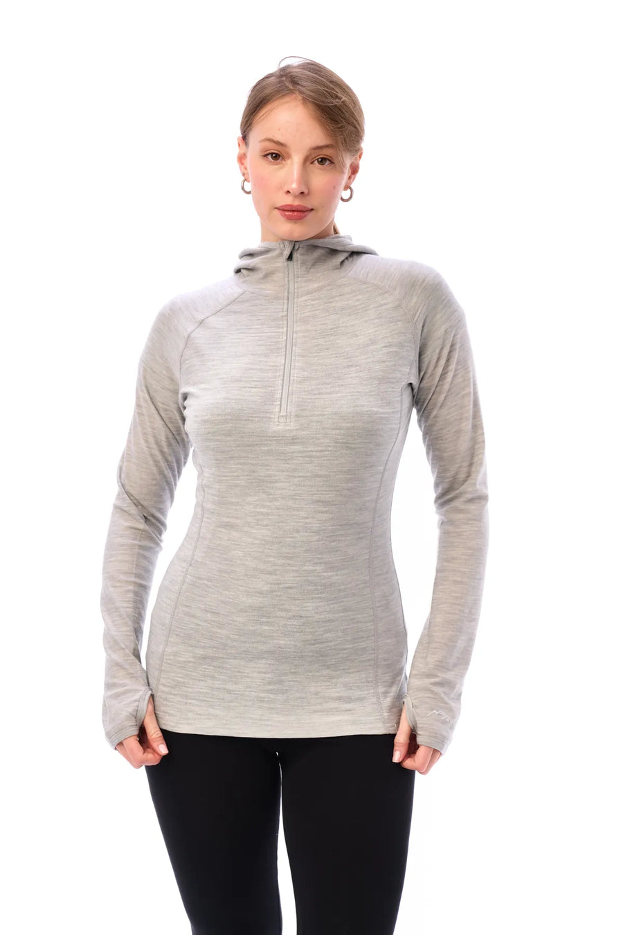 Women's Merino Wool Half Zip Hoodie 190 Heather Grey