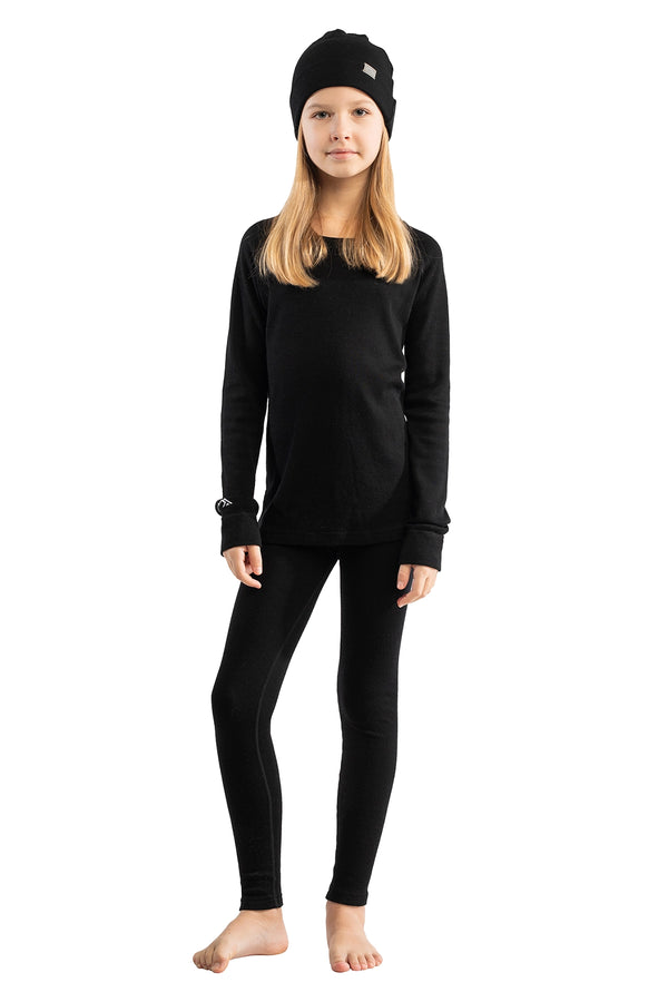 Kids’ Merino Wool Thermal Set 250 Black + Black Beanie