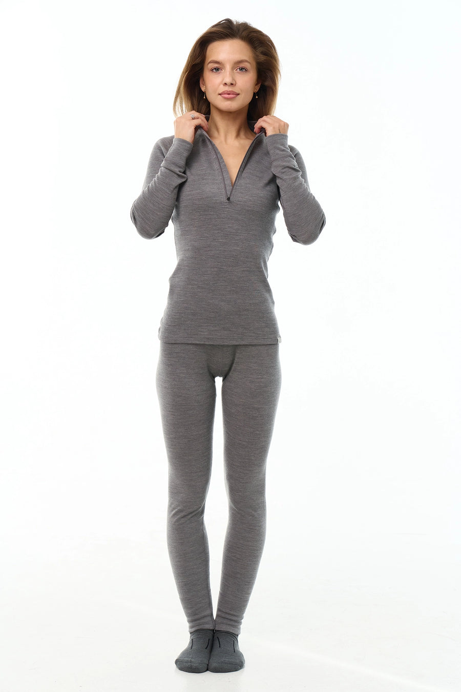 Women's Merino Thermal Set 250 Heather Grey Zip-Up