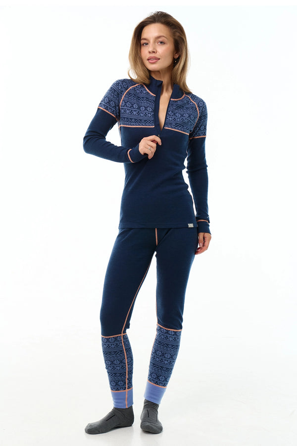 Women's Merino Thermal Set 250 Nordic Tale Berry Zip-Up