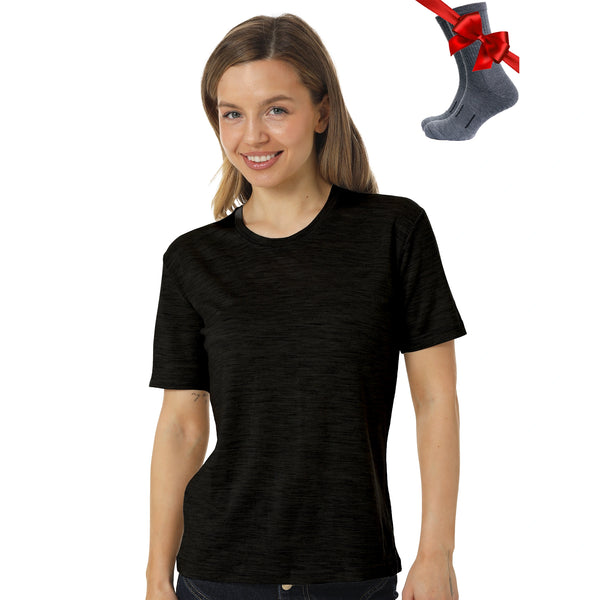 Women's Merino T-shirt 180 Heathered Black | Crewneck (+socks)