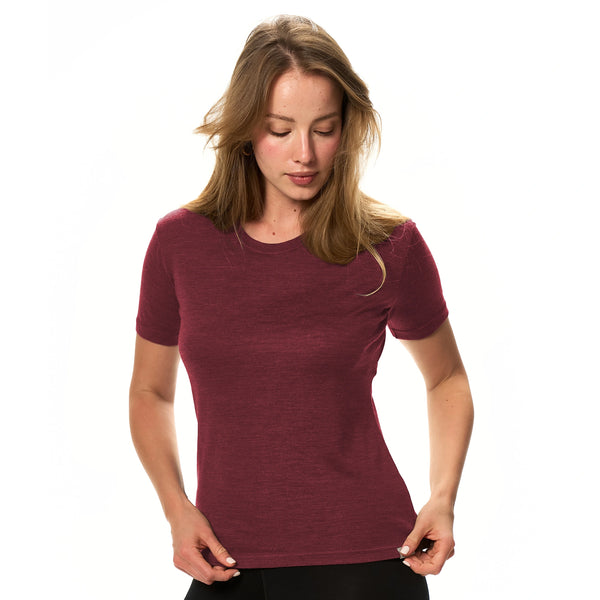 Women's Merino T-shirt 180 Burgundy Wine | Crewneck