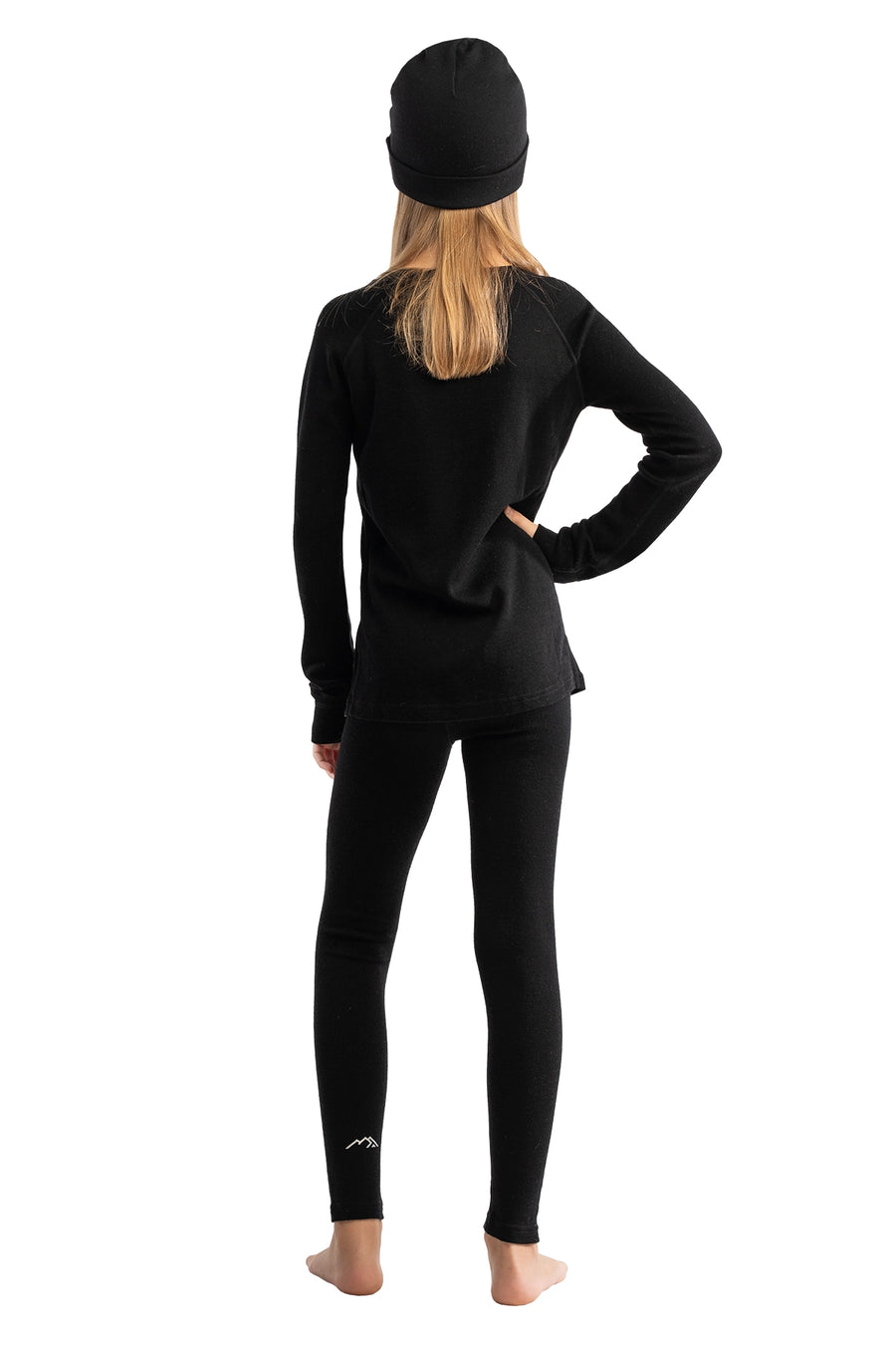Kids’ Merino Wool Thermal Set 250 Black + Black Beanie