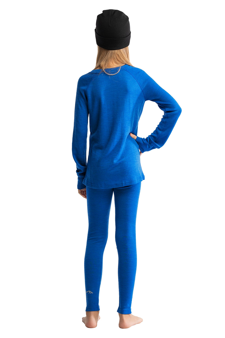 Kids’ Merino Wool Thermal Set 250 Cobalt Blue + Black Beanie