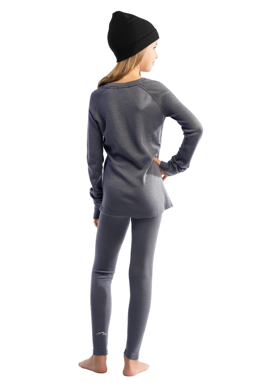 Kids’ Merino Wool Thermal Set 250 Perfect Gray + Black Beanie