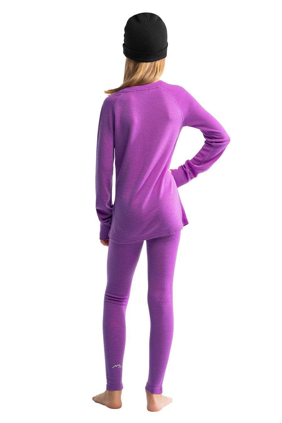 Kids’ Merino Wool Thermal Set 250 Violet Purple + Black Beanie