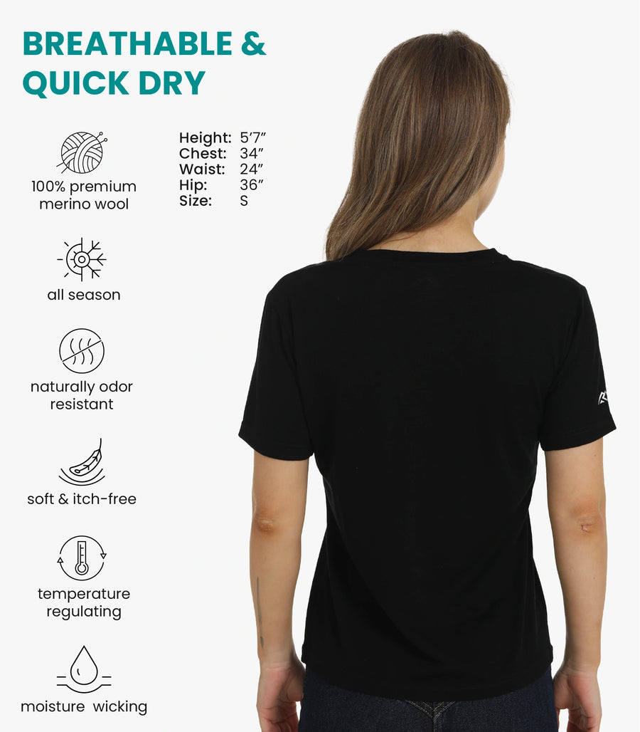 Women's Merino T-shirt 180 Black | V-Neck (+socks)