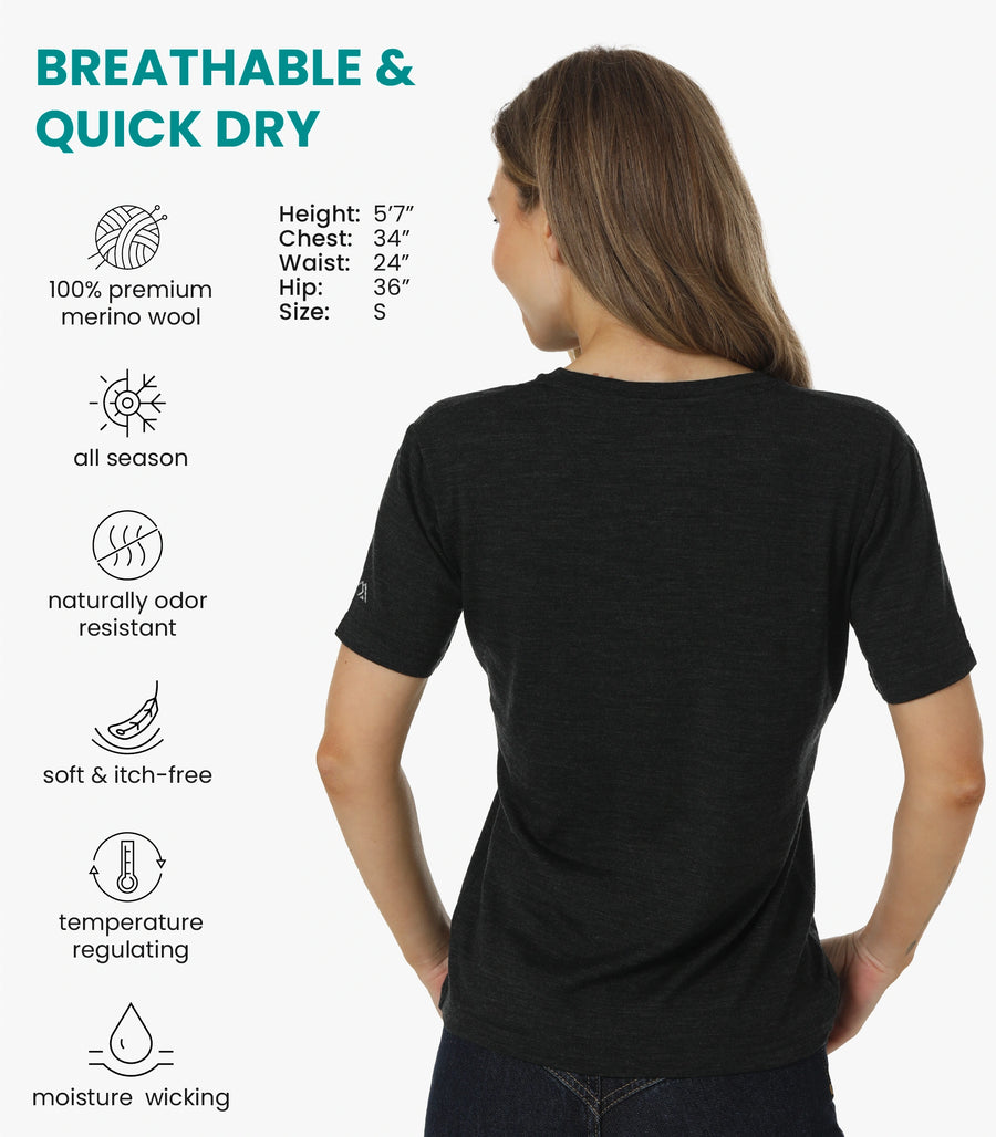 Women's Merino T-shirt 180 Charcoal | V-Neck (+socks)