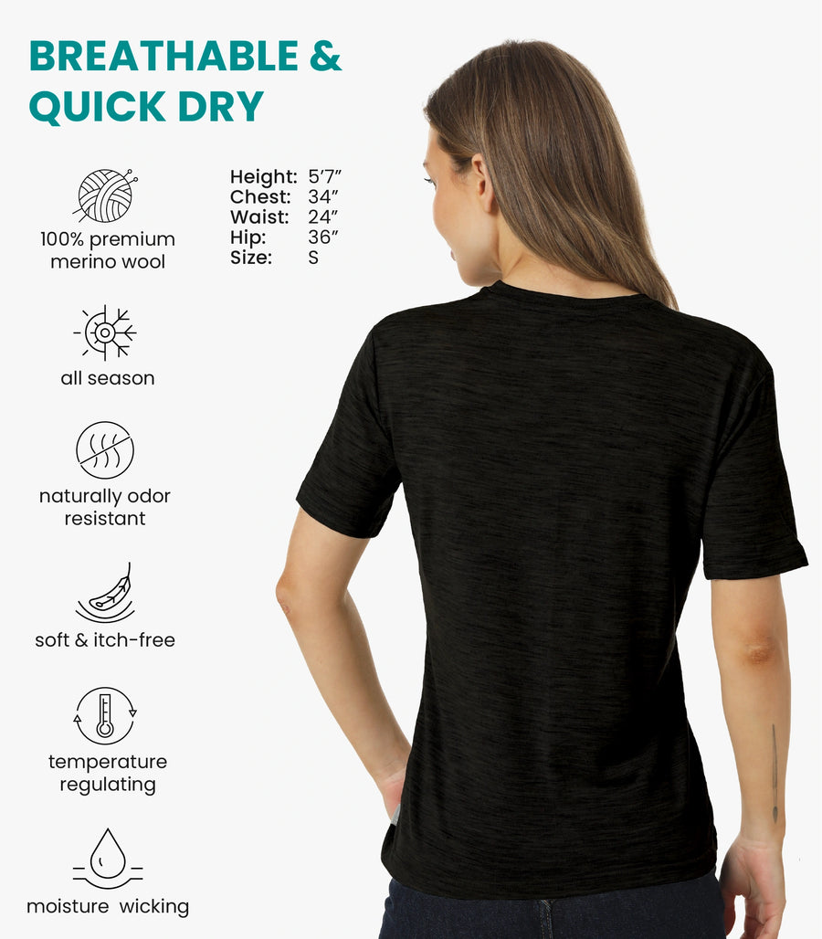 Women's Merino T-shirt 180 Heathered Black | Crewneck (+socks)