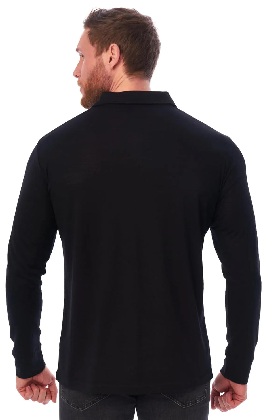 Men's Merino Wool Long Sleeve Polo 165 Black