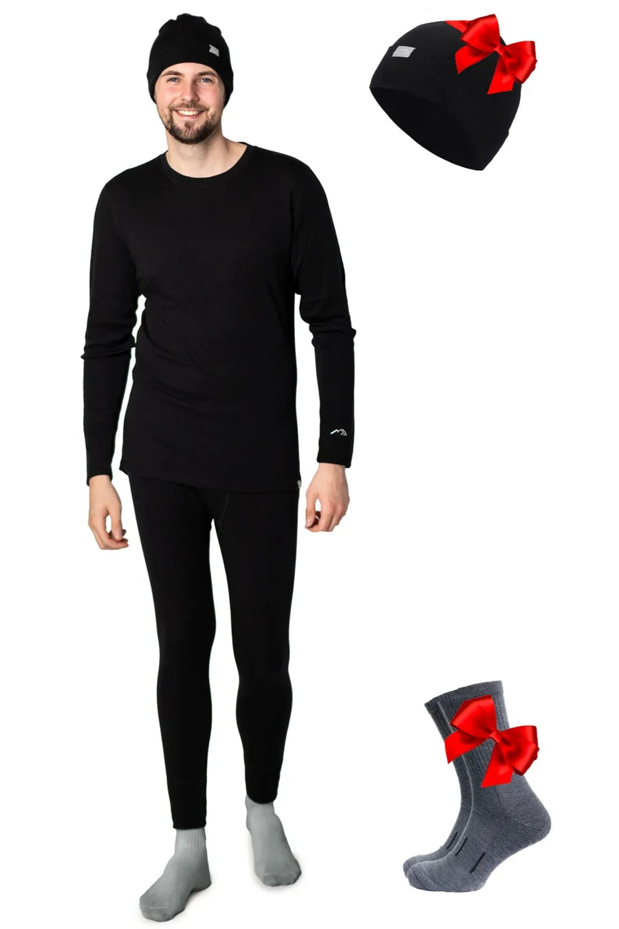 Men's Black Thermal Set + Black Beanie