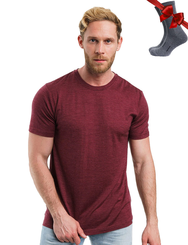 Men's Merino T-shirt 180 Burgundy Wine (+socks)