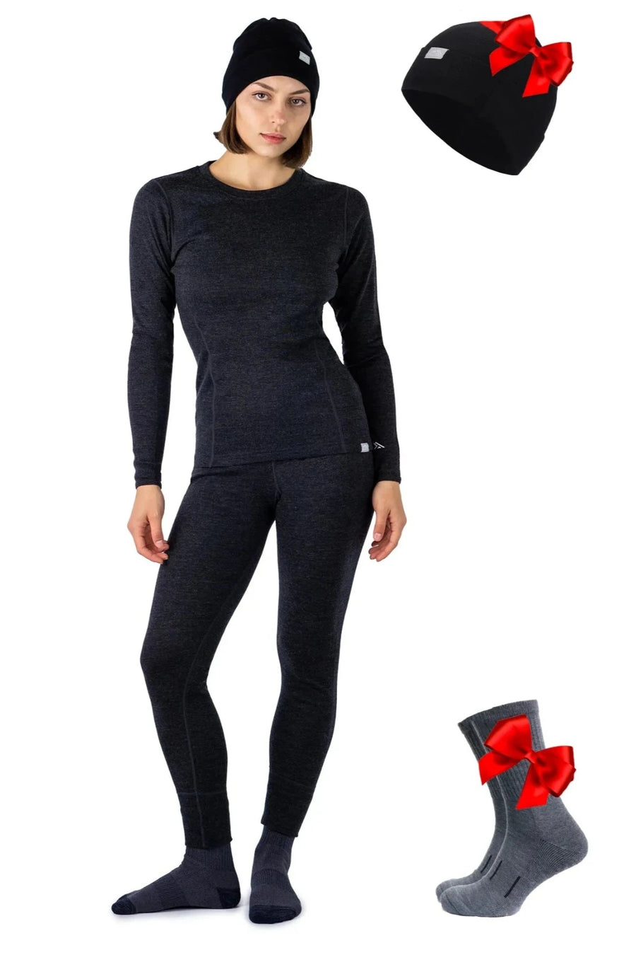 Women's Charcoal Grey Thermal Set 250 + Black Beanie