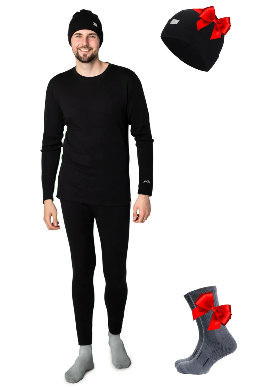 Men's Charcoal Grey Thermal Set + Black Beanie