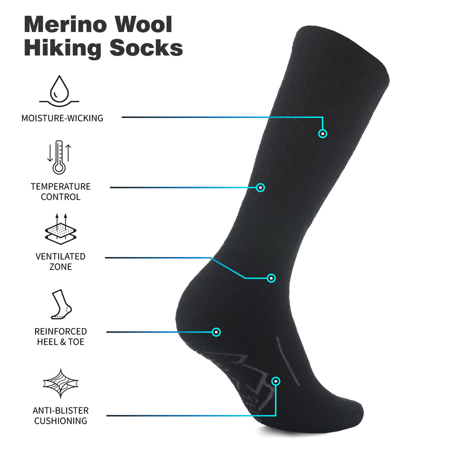 Merino Wool Hiking Socks - (Pack of 3) Black Oil