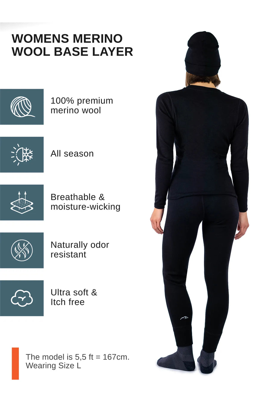 Women's Black Thermal Set 250 + Black Beanie