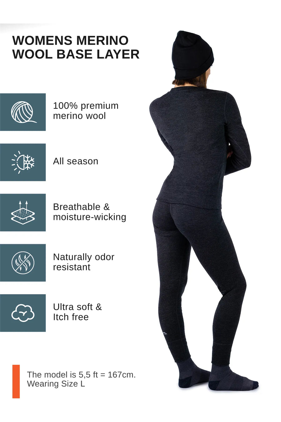 Women's Charcoal Grey Thermal Set 250 + Black Beanie