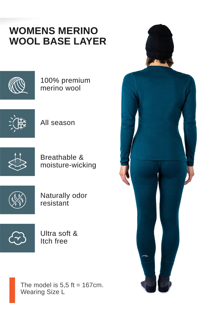 Women's Deep Teal Thermal Set 250 + Black Beanie