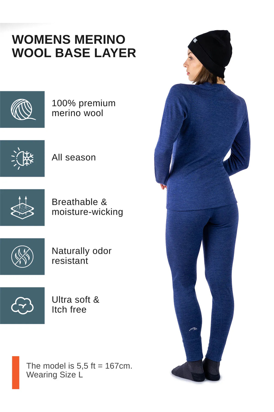 Women's Windsor Blue Thermal Set 250 + Black Beanie