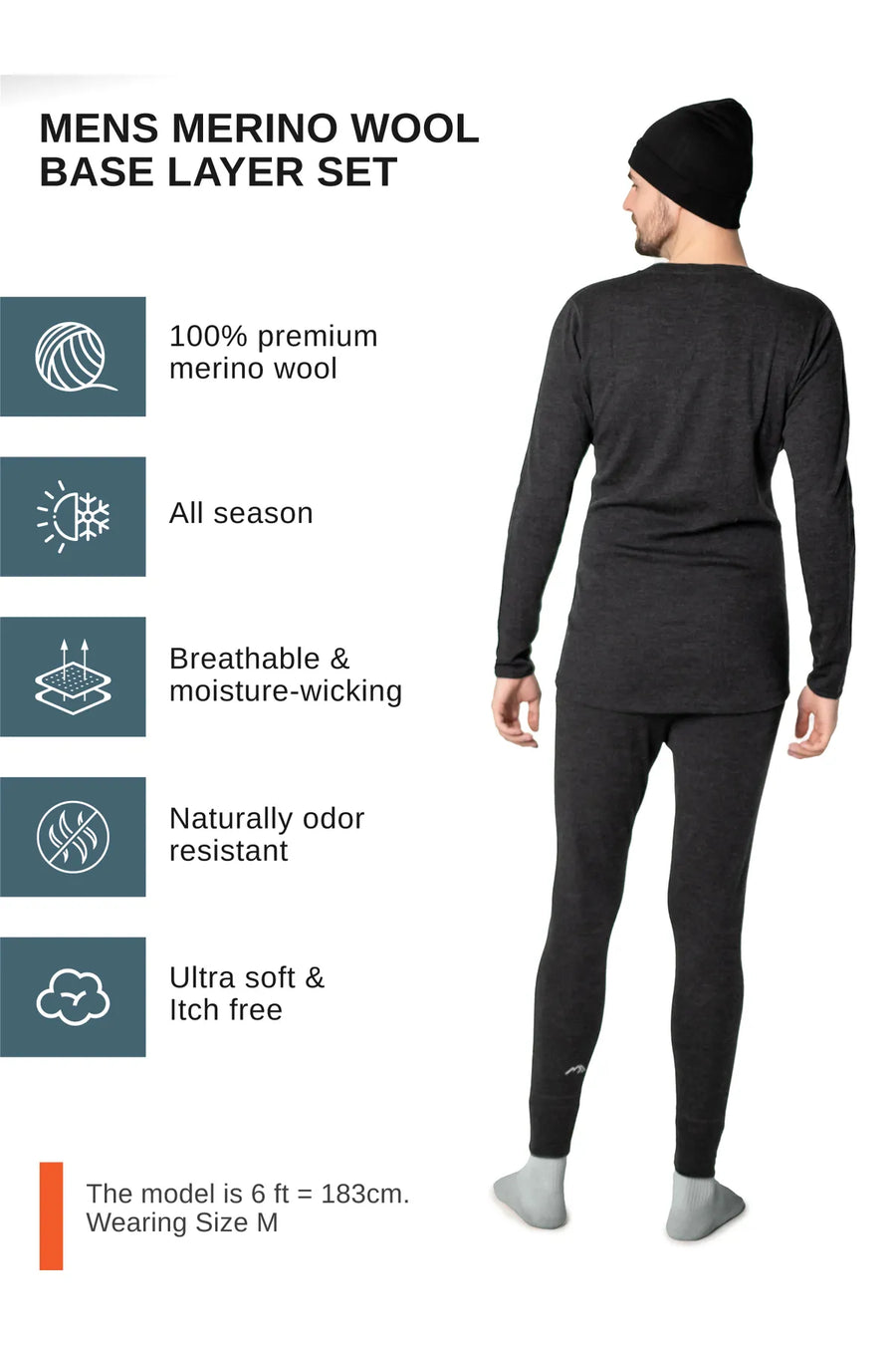 Men's Charcoal Grey Thermal Set + Black Beanie