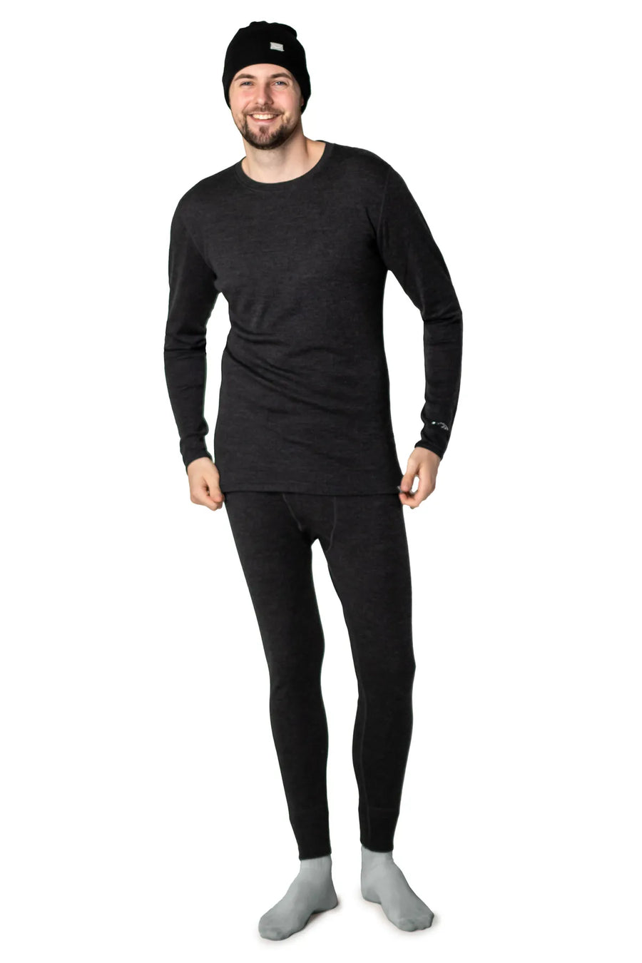 Men's Charcoal Grey Thermal Set + Black Beanie