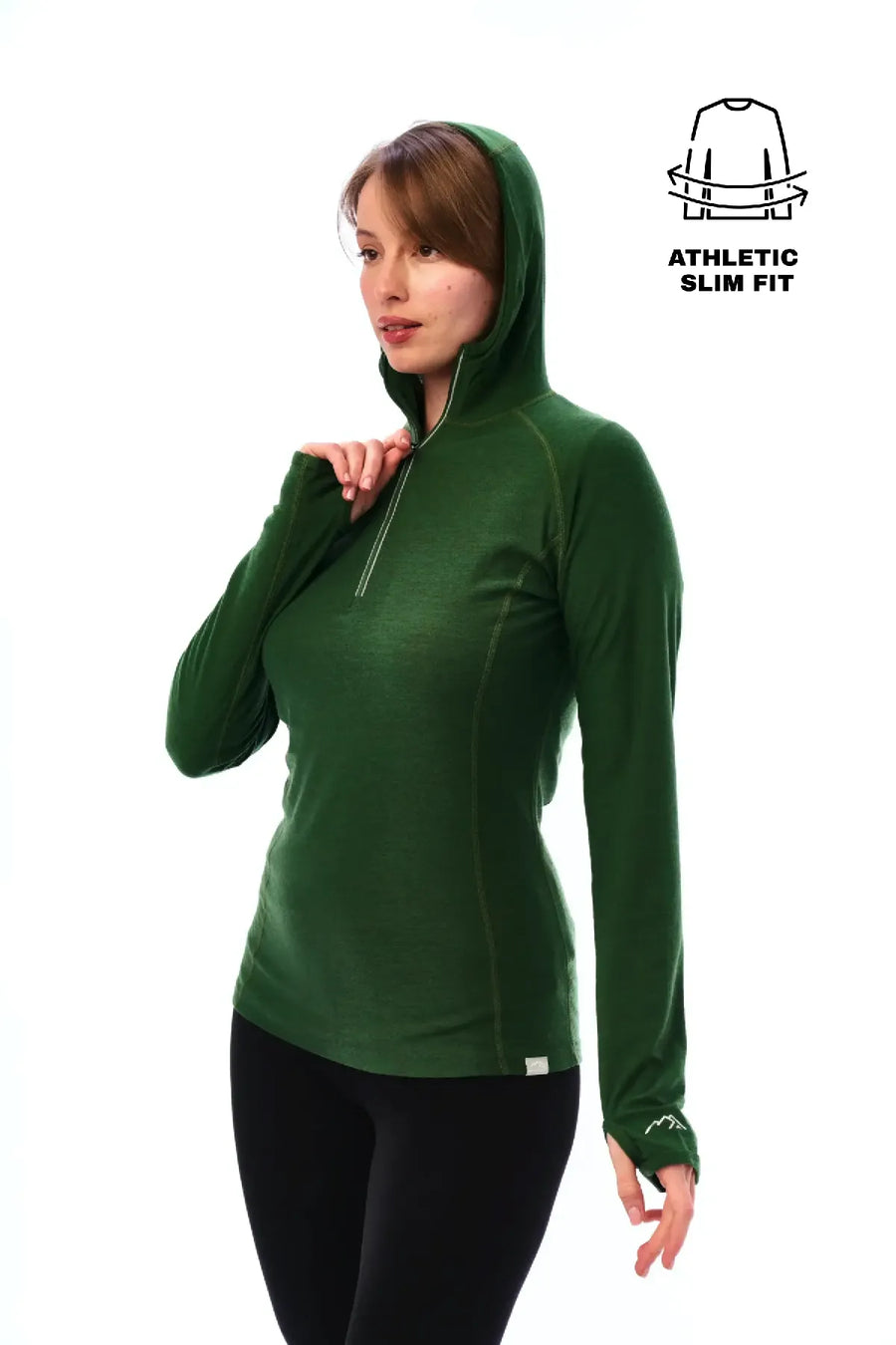Women's Merino Wool Half Zip Hoodie 190 Olive