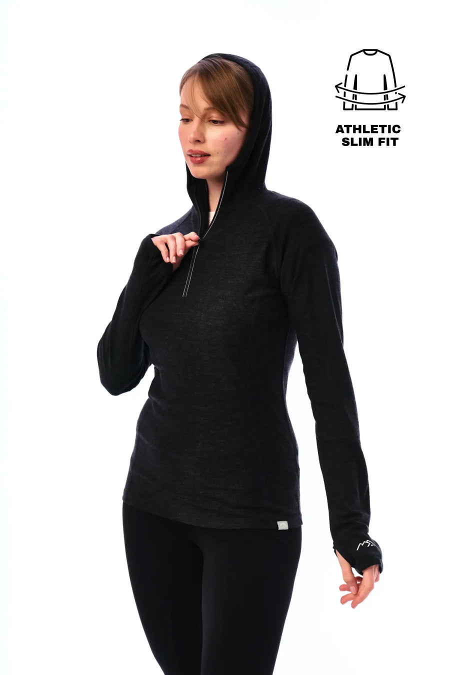 Women's Merino Wool Half Zip Hoodie 190 Charcoal Grey