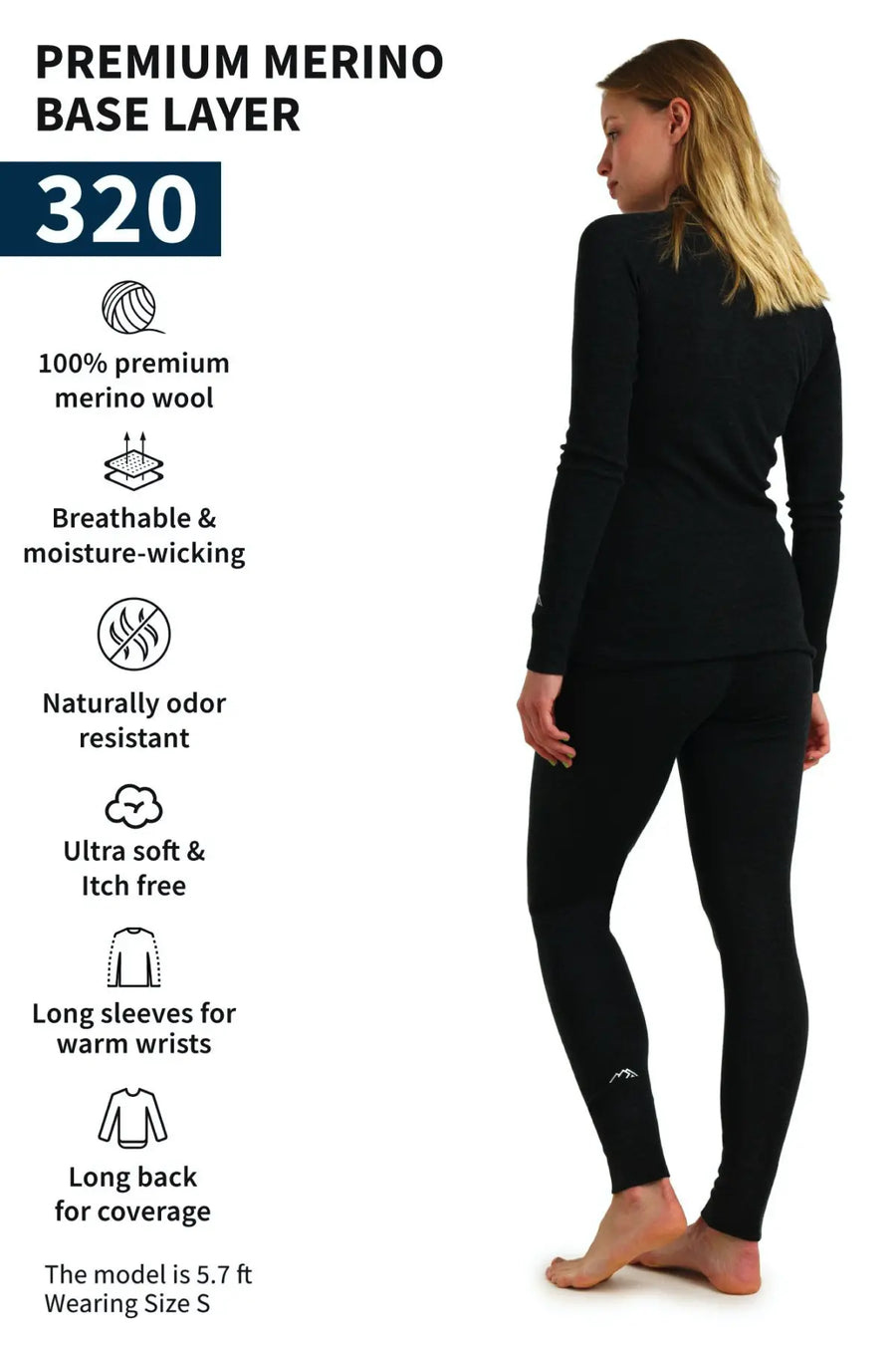 Women's Merino Thermal Set 320 Charcoal Grey Zip-Up