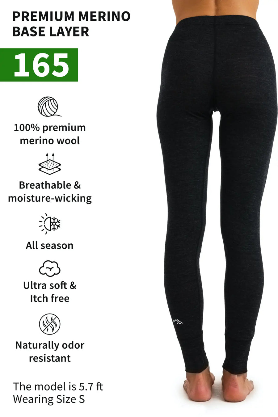 Pantalon mérinos 165 chiné noir pour femme