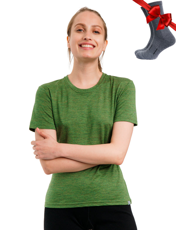 Women's Merino T-shirt 180 Green Olive | Crewneck (+socks)