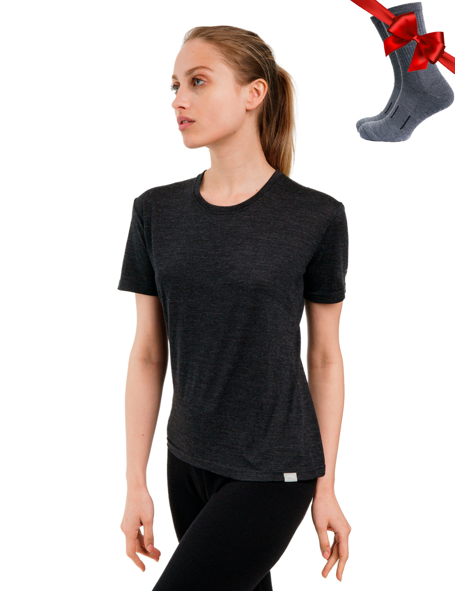 Women's Merino T-shirt 180 Charcoal | Crewneck (+socks)
