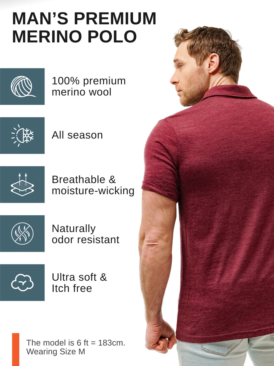 Men's Merino Polo 180 Burgundy