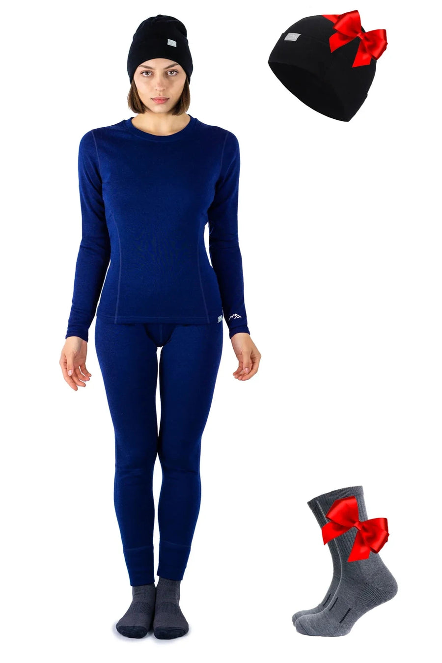 Women's Navy Thermal Set 250 + Black Beanie