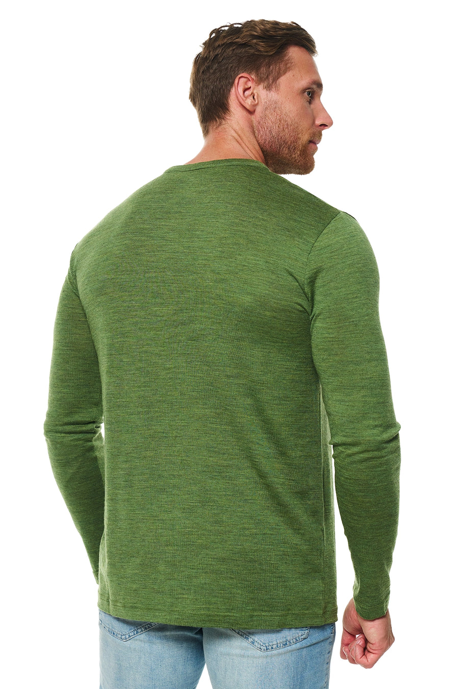 Men's Merino Wool Henley Long Sleeve 170 Green Olive