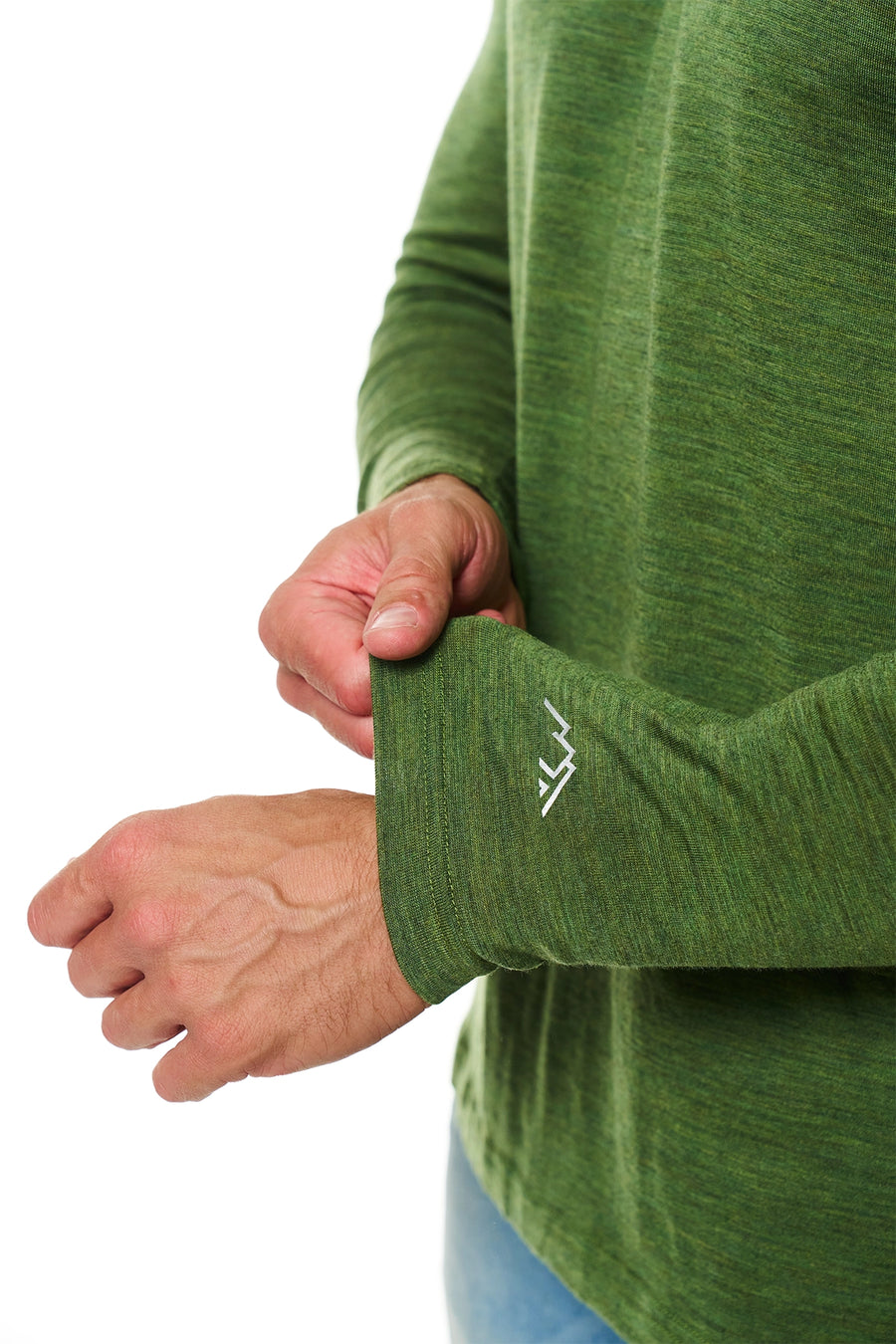 Men's Merino Wool Henley Long Sleeve 170 Green Olive