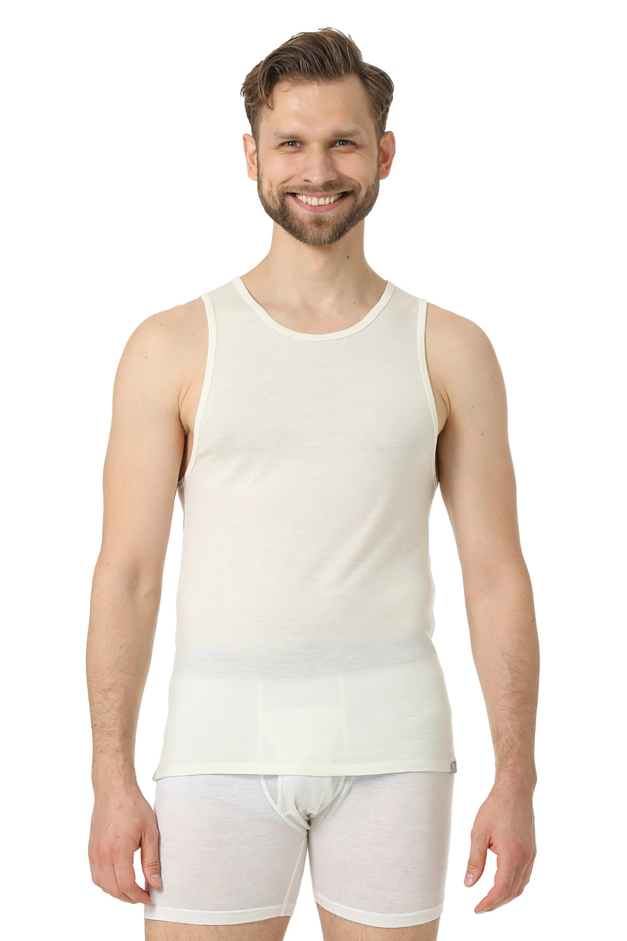 Men's Merino Wool Tank A-Shirt 180 White Creamy