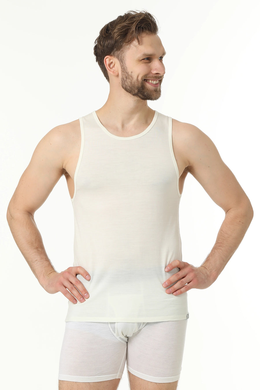 Men's Merino Wool Tank A-Shirt 180 White Creamy