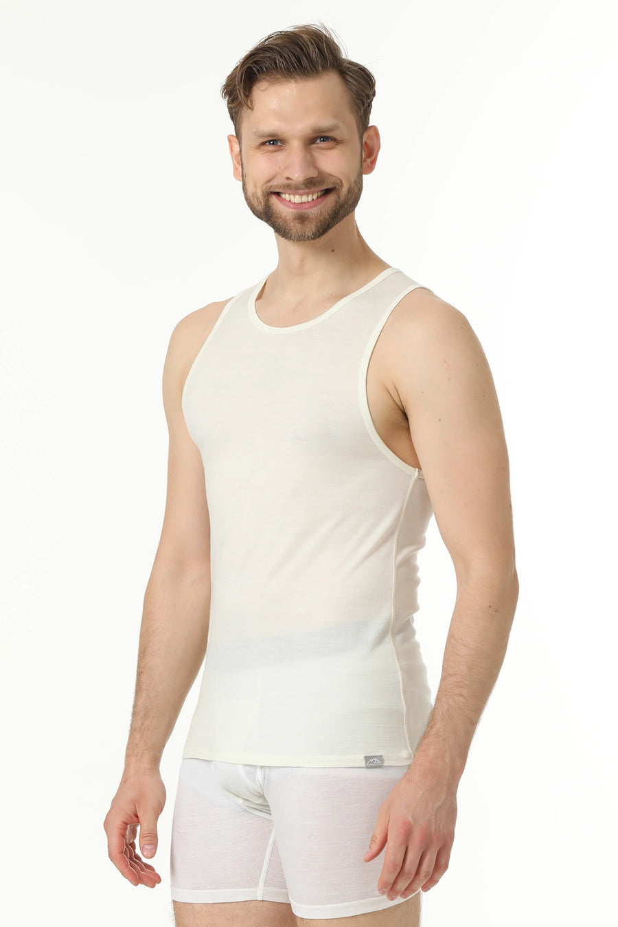 Men's Merino Wool Tank A-Shirt 180 White Creamy